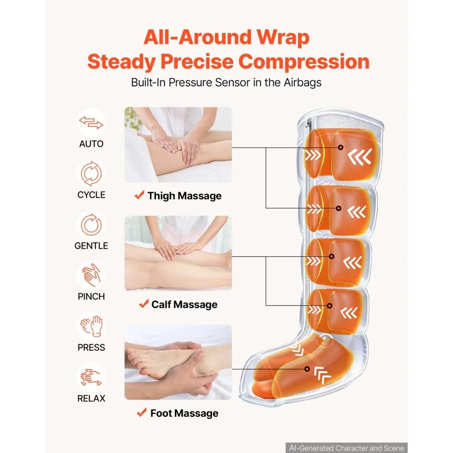 VEVOR Air Compression Leg Massager Machine – 6 Modes, 360°