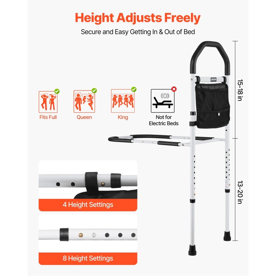 VEVOR Adjustable Bed Rails for Elderly – 15"-18" H, 300 lbs