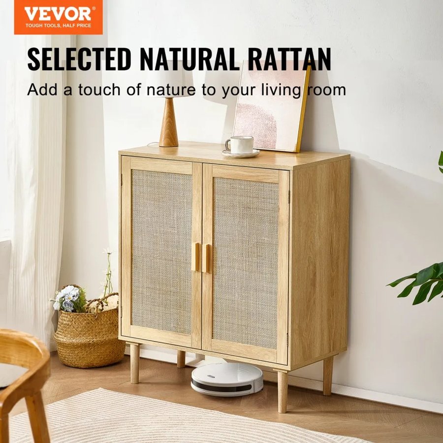 VEVOR Rattan Storage Cabinet With Doors – 2 Doors, 50 lbs