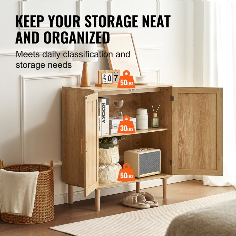 VEVOR Rattan Storage Cabinet With Doors – 2 Doors, 50 lbs
