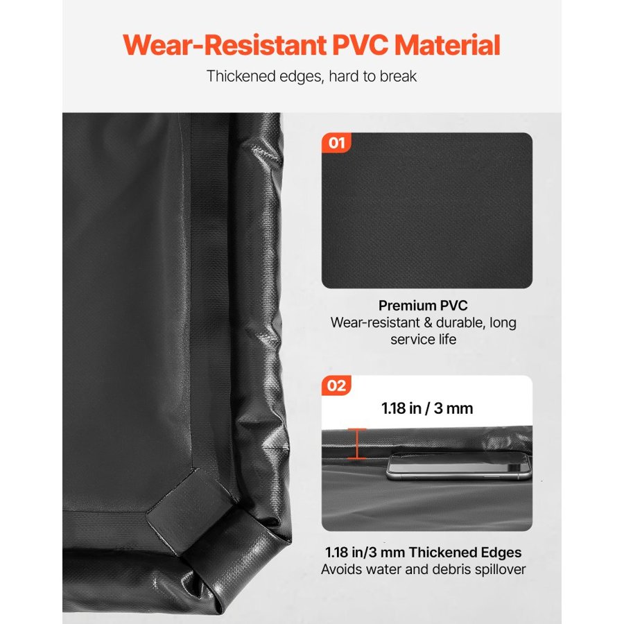 VEVOR Containment Mat, 2.4 x 4.9 m, Non-Slip PVC Garage Floor Mat with a Cleaning Squeegee Broom, Heavy Duty Durable Waterproof Containment Protection from Snow, Rain and Mud for Cars Parking, Black