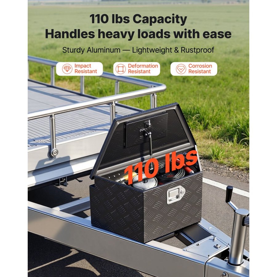 VEVOR Aluminum Trailer Tongue Box – 660mm, 26 x 13 x 12-inch