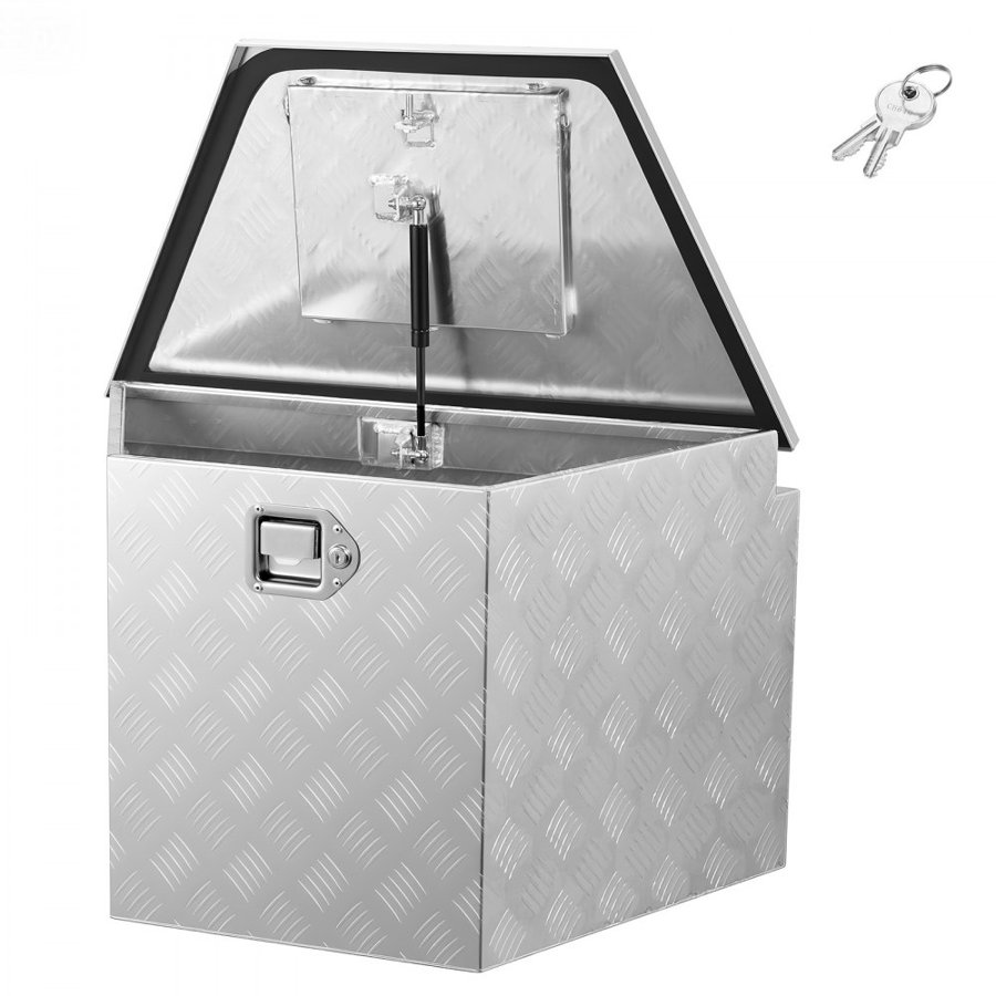 VEVOR Trailer Tongue Box, 737 x 410 x 457 mm Aluminum Trailer Tongue Tool Box, Heavy Duty Storage Organizer with Lock & Keys, Utility Tool Chest for Pickup Truck Bed, RV, SUV, Off-Road Vehicle, Silver