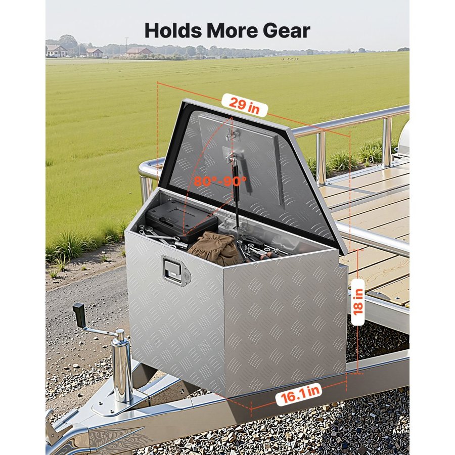 VEVOR Trailer Tongue Box, 737 x 410 x 457 mm Aluminum Trailer Tongue Tool Box, Heavy Duty Storage Organizer with Lock & Keys, Utility Tool Chest for Pickup Truck Bed, RV, SUV, Off-Road Vehicle, Silver