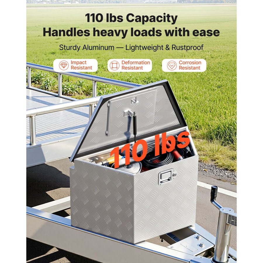 VEVOR Trailer Tongue Box, 737 x 410 x 457 mm Aluminum Trailer Tongue Tool Box, Heavy Duty Storage Organizer with Lock & Keys, Utility Tool Chest for Pickup Truck Bed, RV, SUV, Off-Road Vehicle, Silver