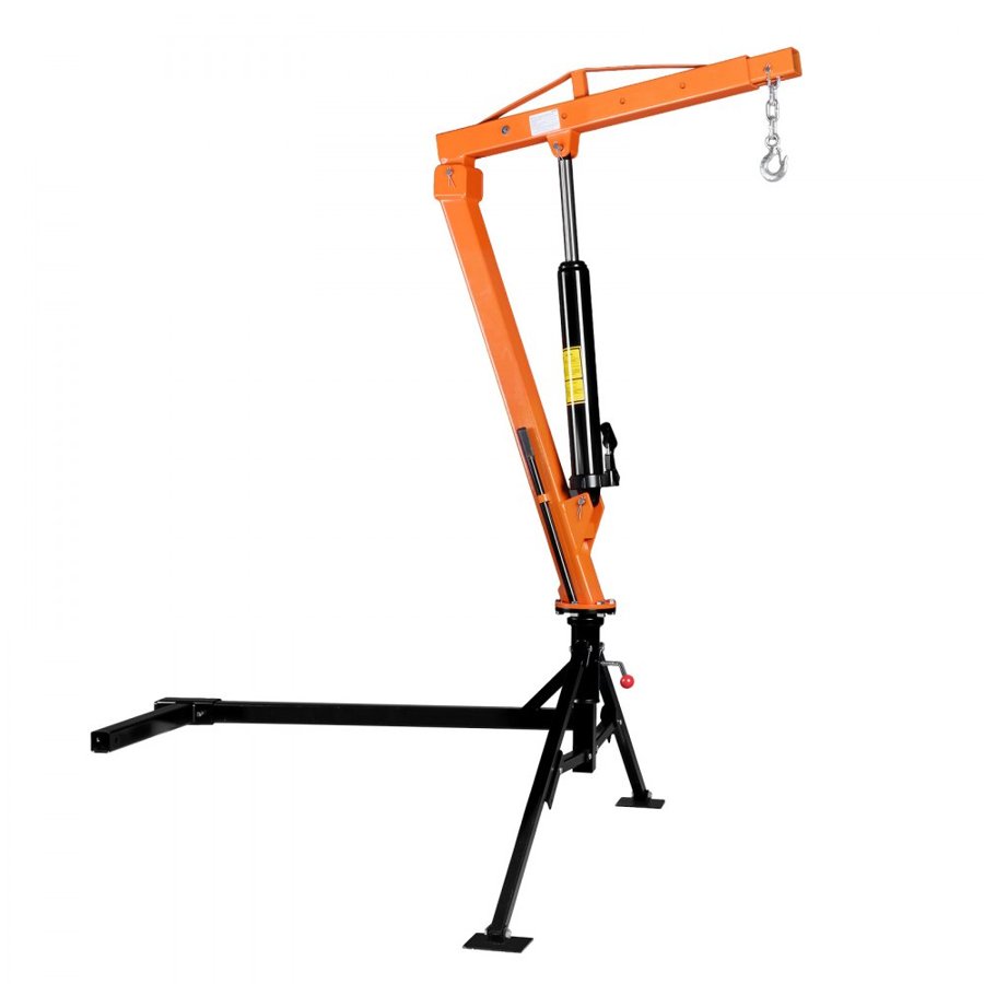 VEVOR Truck Crane, 680 kg Pickup Hitch Crane Trailer Hitch Mounted, Manual Hydraulic with 12T Hydraulic Jack, 360° Swivel Telescopic Boom, Foldable Truck Bed Jib for Machine Lumber Equipment Lifting