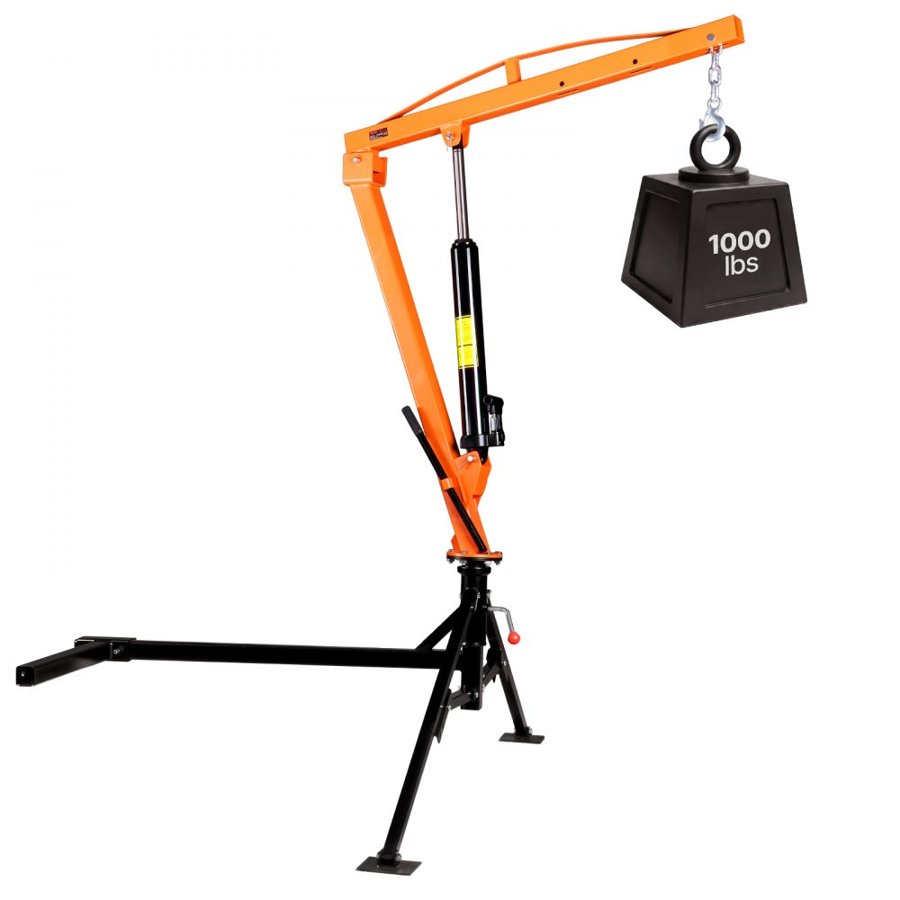 VEVOR Truck Crane, 453.6 kg Pickup Hitch Crane Trailer Hitch Mounted, Manual Hydraulic with 8T Hydraulic Jack, 360° Rotating Telescopic Boom,Foldable Truck Bed Jib for Machine Lumber Equipment Lifting