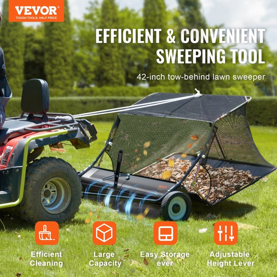 VEVOR Grass Sweeper Tow Behind – 42-Inch, 12 cu.ft