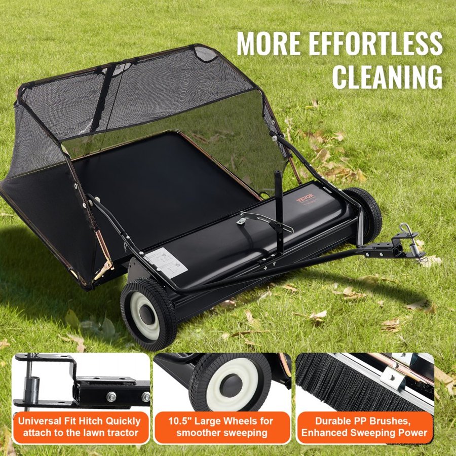 VEVOR Grass Sweeper Tow Behind – 42-Inch, 12 cu.ft