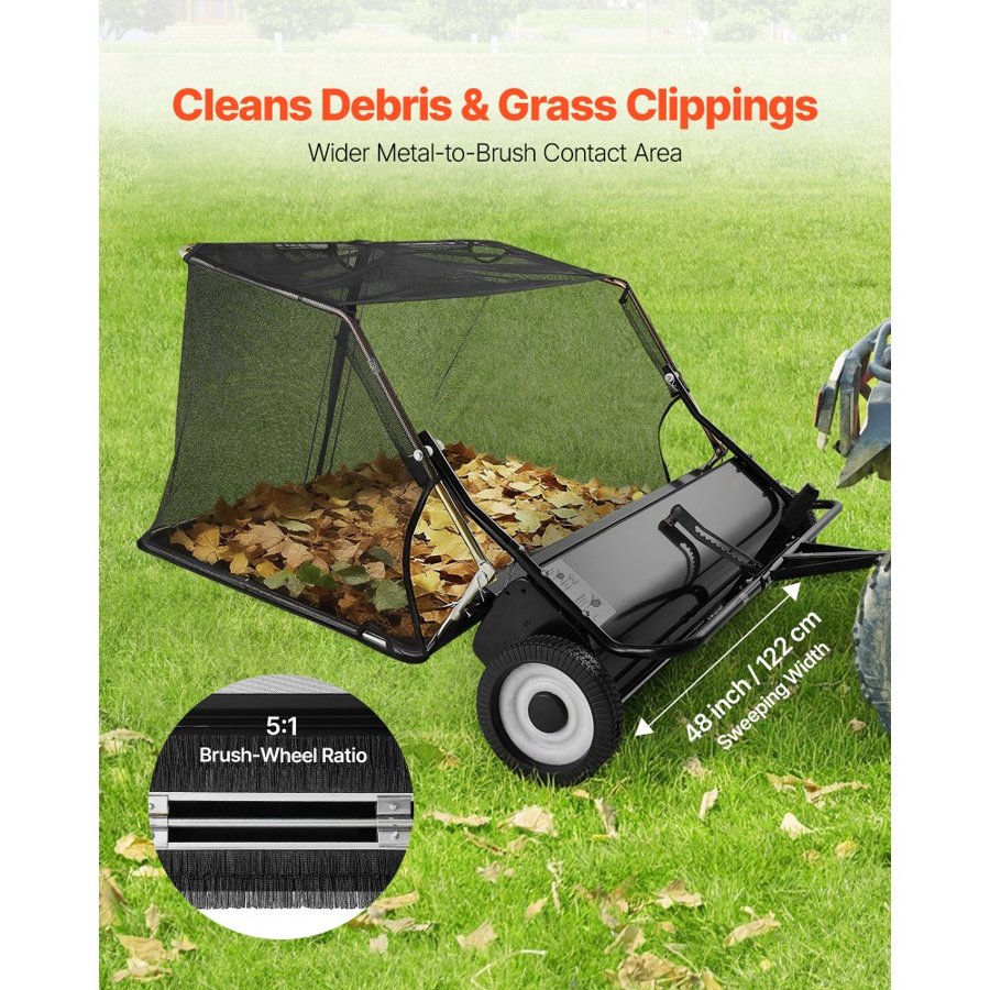 VEVOR Towable Grass Sweeper – 48", 26 cu. ft Capacity