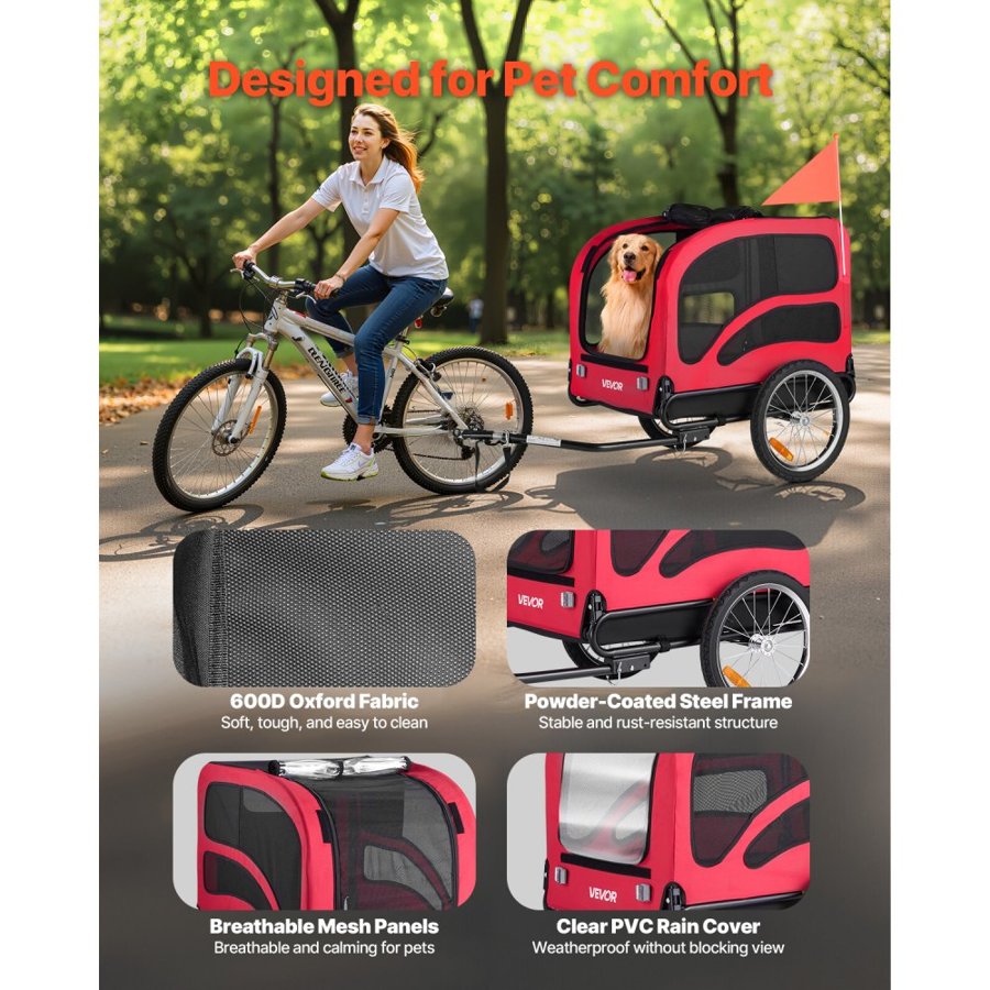 VEVOR Dog Bike Trailer 100 lbs – 31.9x21.9x25.2in, Coupler