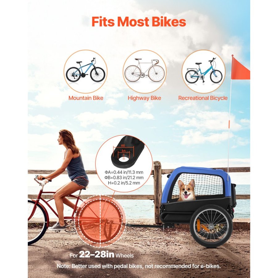 VEVOR Small Dog Bike Trailer – 66 lbs, Folding Frame