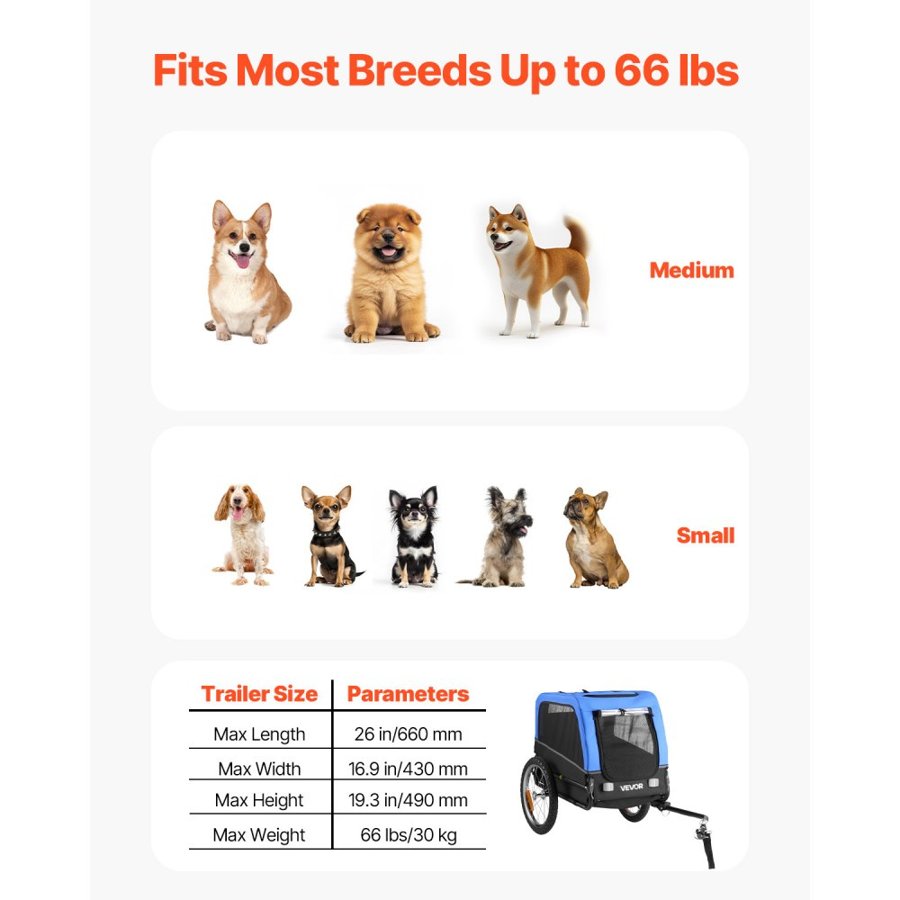 VEVOR Small Dog Bike Trailer – 66 lbs, Folding Frame