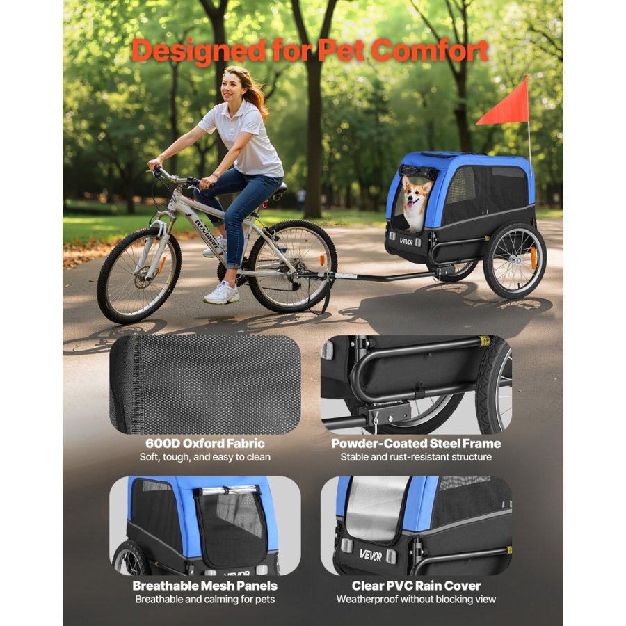 VEVOR Small Dog Bike Trailer – 66 lbs, Folding Frame
