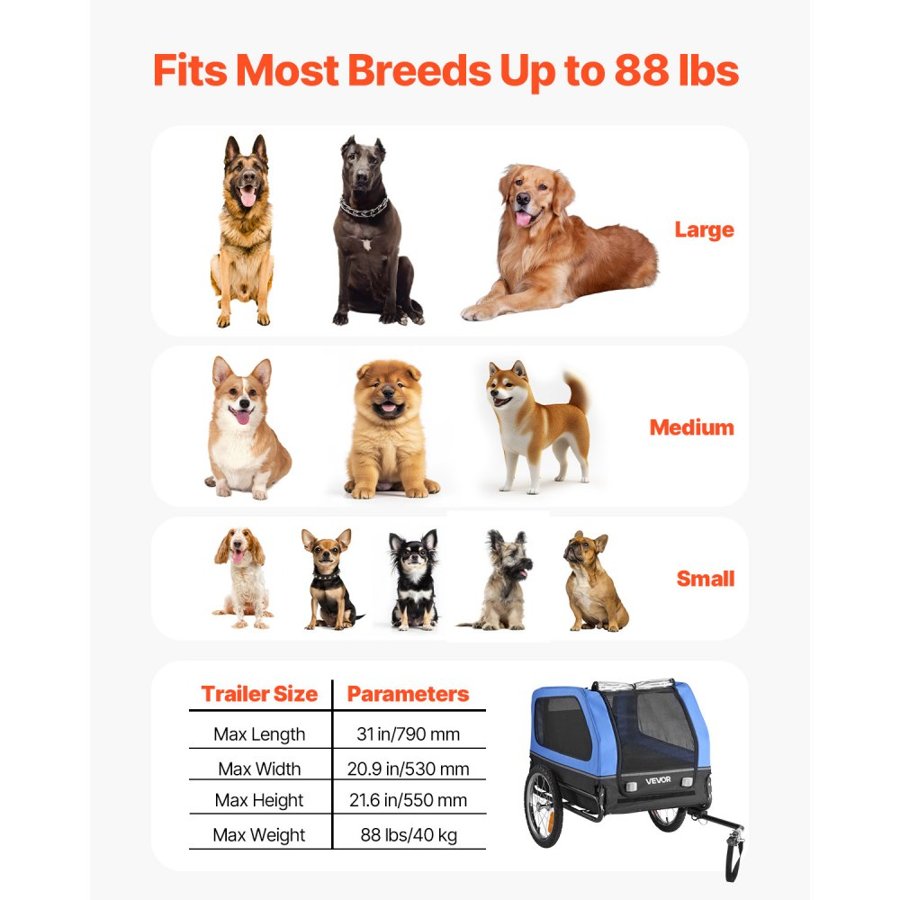 VEVOR Dog Bike Trailer for Large Dogs – 88 lbs Pet Carrier