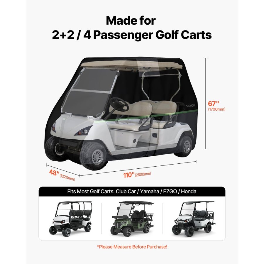 VEVOR 4 Seat Golf Cart Cover – 600D Oxford, 3 Zipper Doors