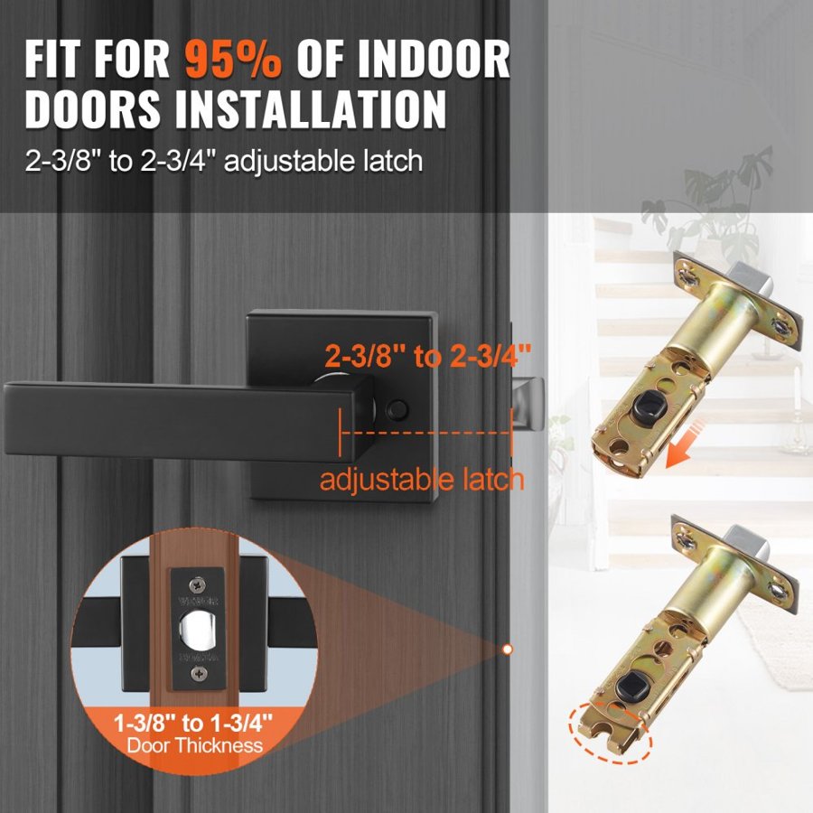 VEVOR Passage Door Lever – Matte Black, 45° Rotation