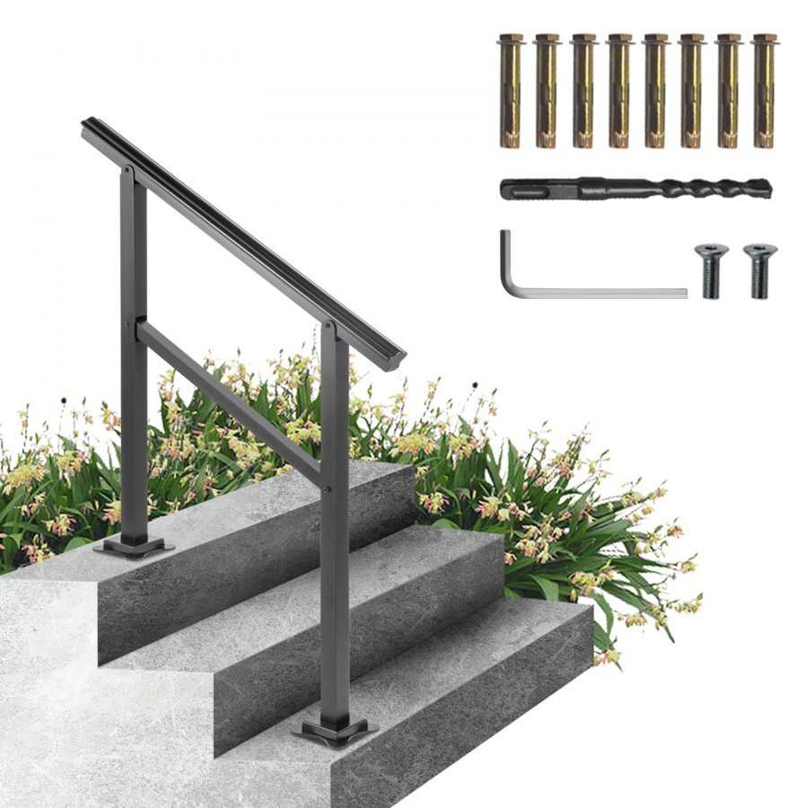VEVOR Outdoor Handrail 74.8 kg Load Handrail Outdoor Stairs Aluminum Stair Handrail 91.4x88.9 cm Outdoor Stair Railing Transitional Range from 0 to 50° Staircase Handrail Fits 2-3 Steps with Screw Kit