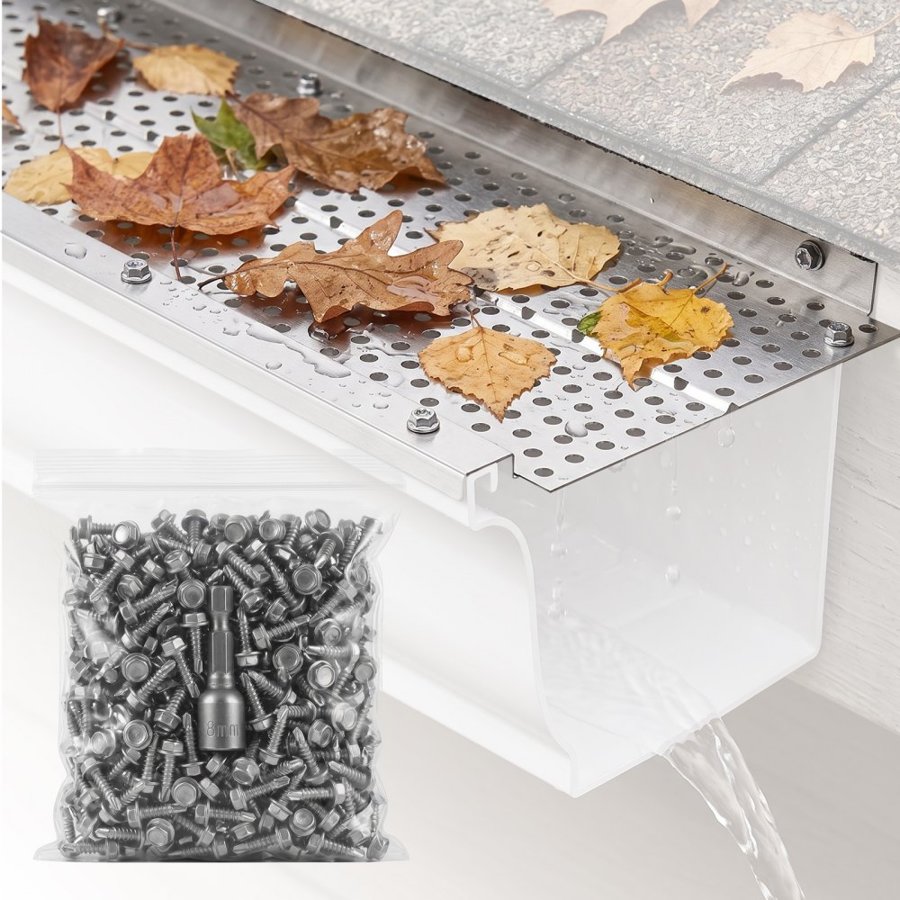 VEVOR Gutter Guard, 127 mm Width, Aluminum Leaf Filter DIY Gutter Cover, 52 PCS 63.4 m Total Length, 4 mm Hole Diameter & 0.5 mm Thick Raptor Gutter Guards Fits Any Roof or Gutter Type
