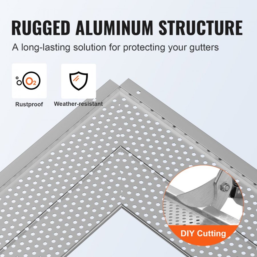 VEVOR Gutter Guard, 127 mm Width, Aluminum Leaf Filter DIY Gutter Cover, 52 PCS 63.4 m Total Length, 4 mm Hole Diameter & 0.5 mm Thick Raptor Gutter Guards Fits Any Roof or Gutter Type