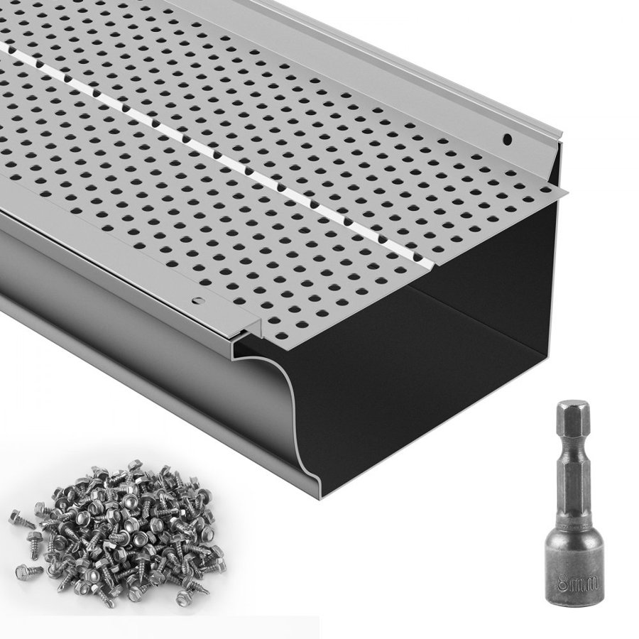 VEVOR Gutter Guard, 152mm Width, Aluminum Leaf Filter DIY Gutter Cover, 52 PCS 528cm Total Length, 4mm Hole Diameter & 0.5mm Thick Raptor Gutter Guards Fits Any Roof or Gutter Type