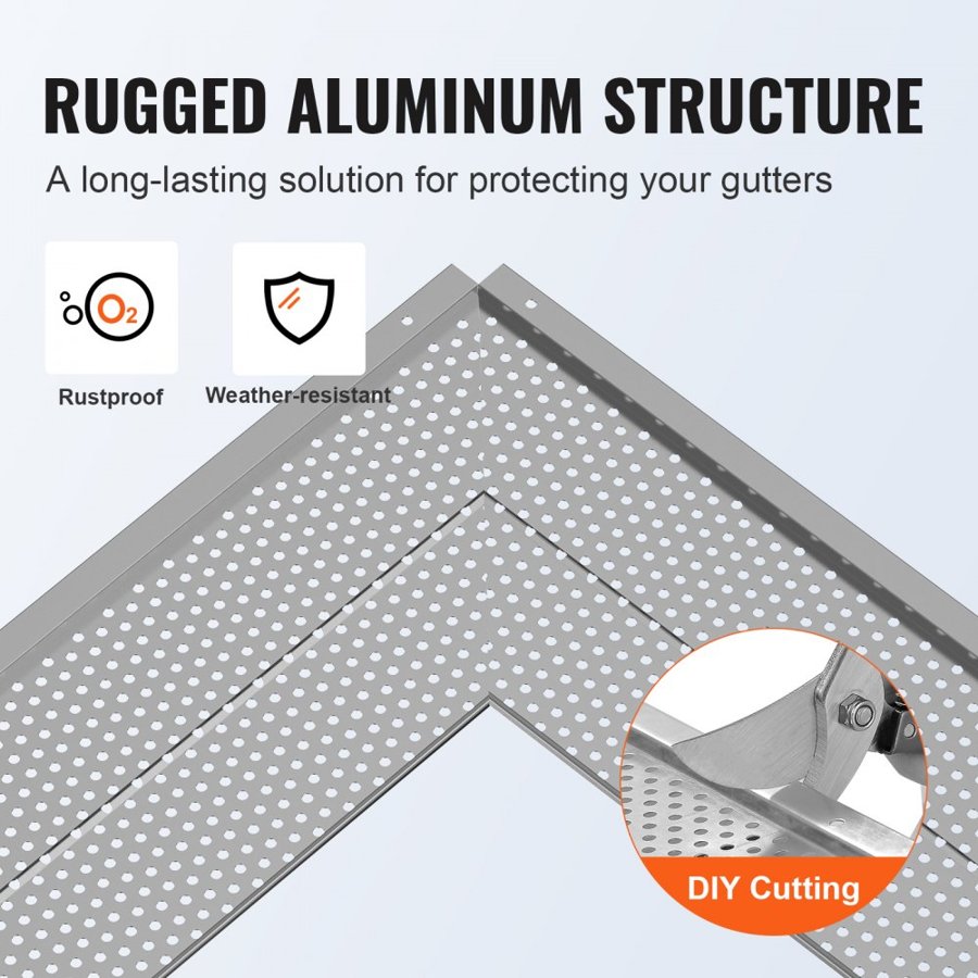 VEVOR Gutter Guard, 152mm Width, Aluminum Leaf Filter DIY Gutter Cover, 52 PCS 528cm Total Length, 4mm Hole Diameter & 0.5mm Thick Raptor Gutter Guards Fits Any Roof or Gutter Type
