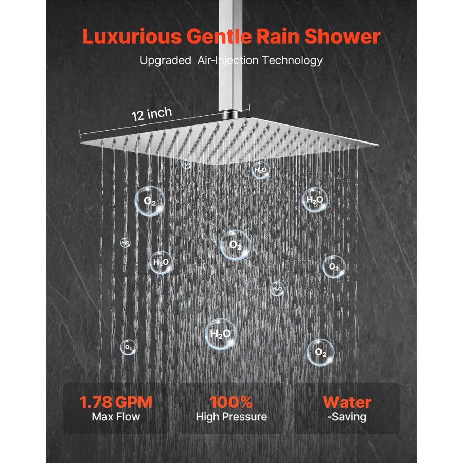 VEVOR Shower Faucet Set, Rainfall Bathroom Shower System with 12-Inch (30.5cm) Square Rain Shower Head and Handheld Spray, Ceiling Mount Bath Fixtures with Brass Valve and Trim Kit, Brushed Nickel