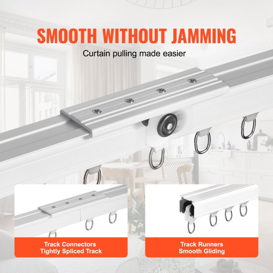 VEVOR Ceiling Curtain Track Set, 11.8 FT/3.6 Meter, Sliding Ceiling Track System for Curtains, Room Divider Curtain Track Ceiling/Wall Mounted for Living Room Bedroom with Hooks and Hardware, White