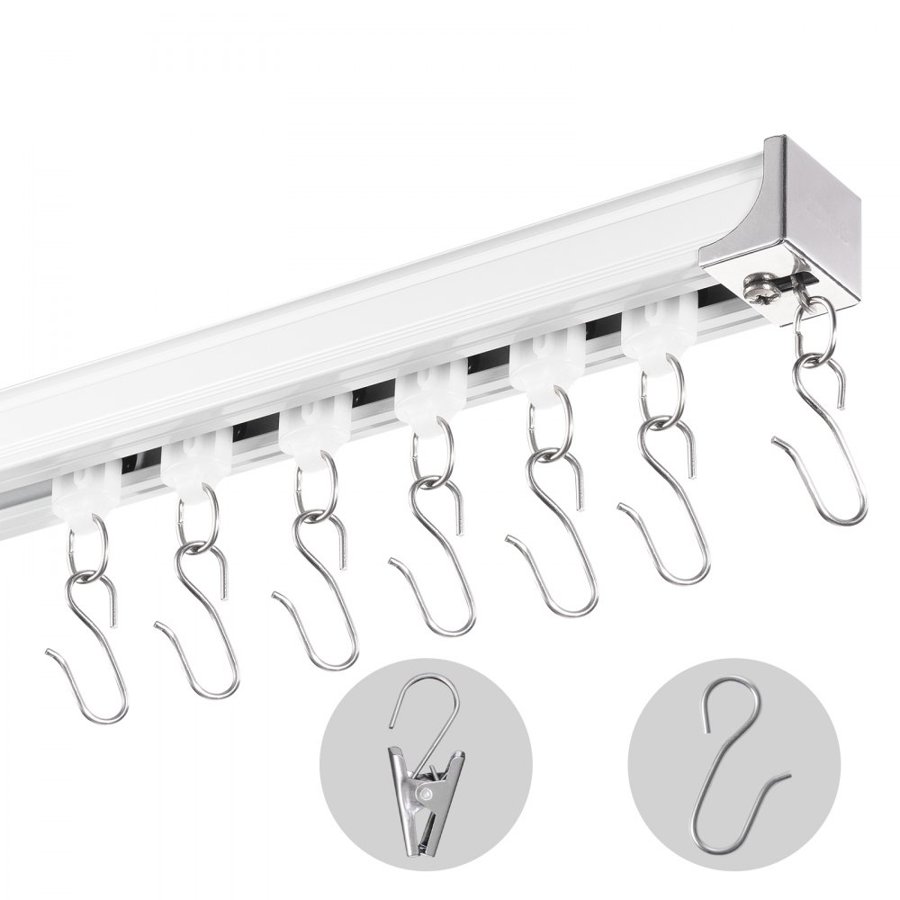 VEVOR Ceiling Curtain Track Set, 5.9 FT/1.8 Meter, Sliding Ceiling Track System for Curtains, Room Divider Curtain Track Ceiling/Wall Mounted for Living Room Bedroom with Hooks and Hardware, White