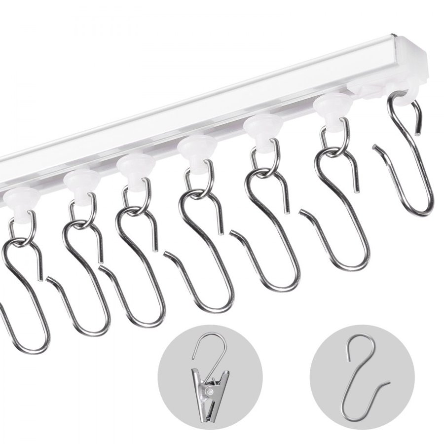 VEVOR Ceiling Curtain Track Set, 9.9 FT/3 Meter, Self Adhesive, No Drill Ceiling Track System for Curtains, Room Divider Curtain Track Ceiling Mounted for Living Room with Hooks and Hardware, White