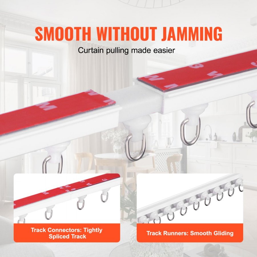 VEVOR Ceiling Curtain Track Set, 9.9 FT/3 Meter, Self Adhesive, No Drill Ceiling Track System for Curtains, Room Divider Curtain Track Ceiling Mounted for Living Room with Hooks and Hardware, White