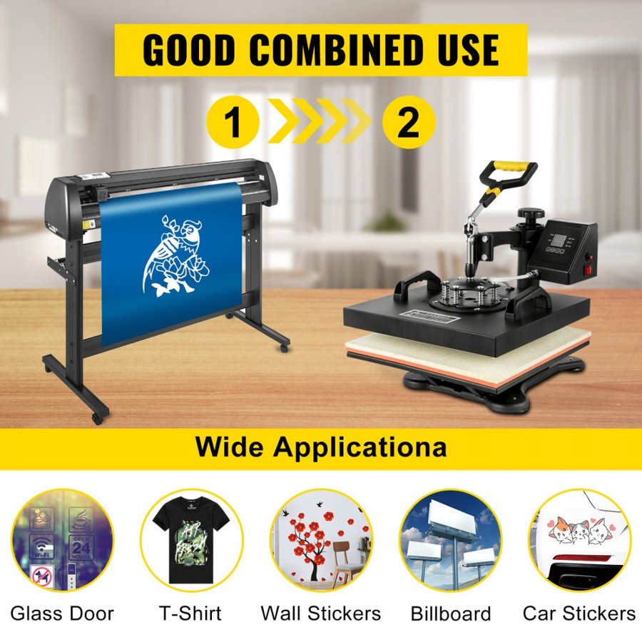 VEVOR 5 In1 Heat Press 38.1 x 38.1 cm Transfer Cap 134.6 cm Vinyl Cutter Plotter Cutting 3 Blades