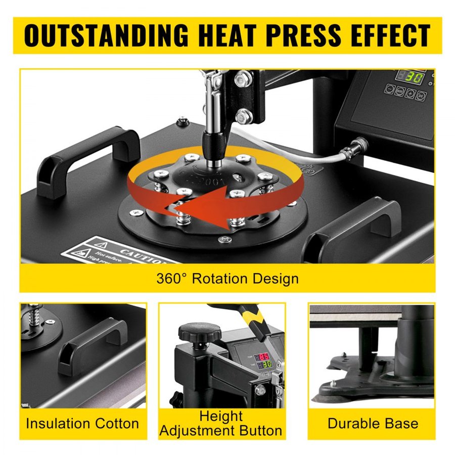 VEVOR 5 In1 Heat Press 38.1 x 38.1 cm Transfer Cap 134.6 cm Vinyl Cutter Plotter Cutting 3 Blades