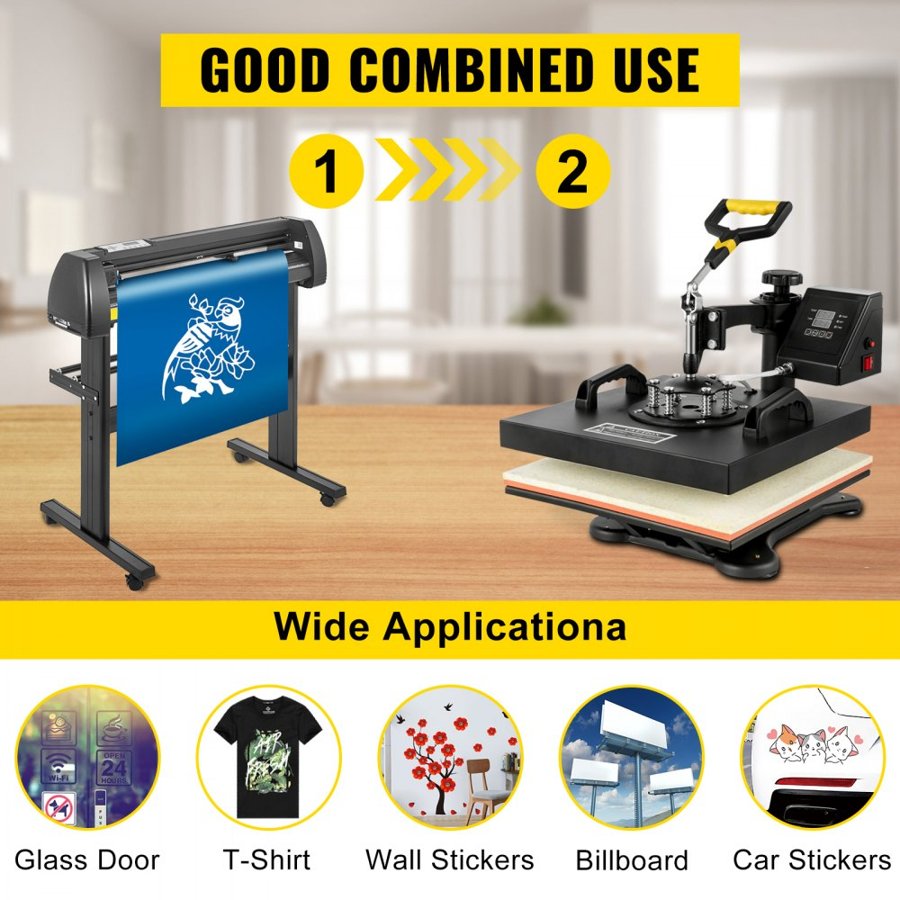 Digital Clamshell 15"x15" (38 X 38cm) Heat Transfer Press + 34 Inch Vinyl Cutter Machine Kit Software