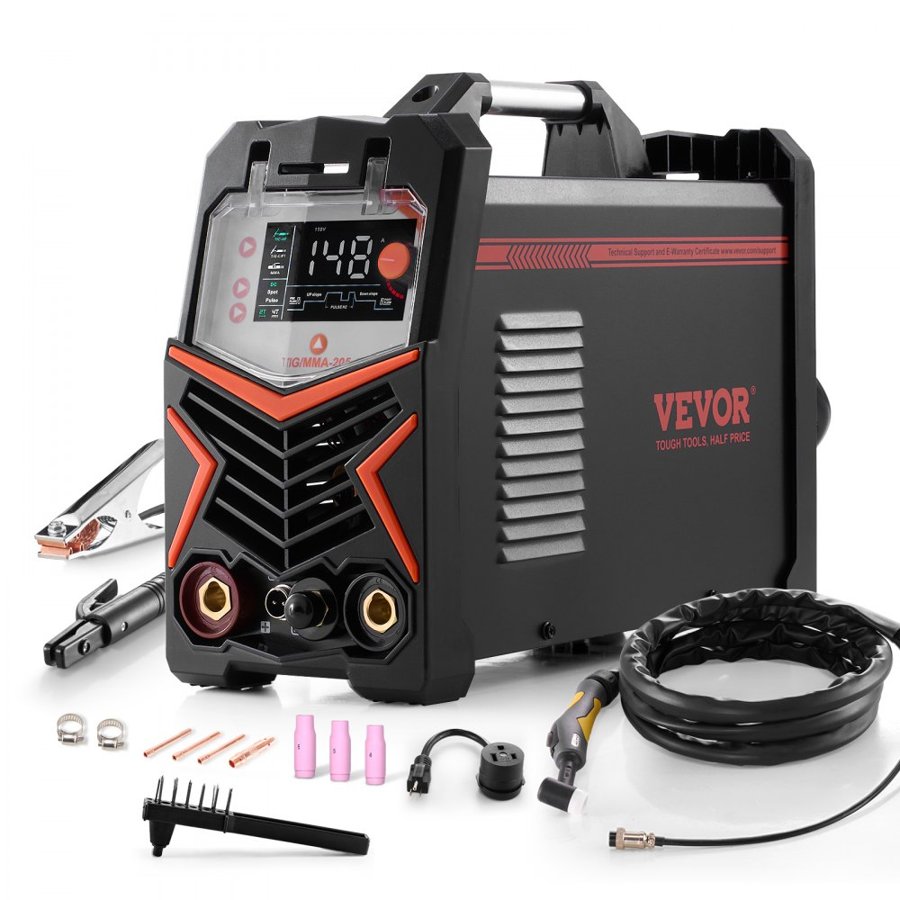 VEVOR TIG Welder, 205A 3-In-1 Welding Machine (Large LED Display)- DC TIG/DC Pulse TIG/MMA(Stick), Electric Welder with IGBT Inverter High-Frequency Start