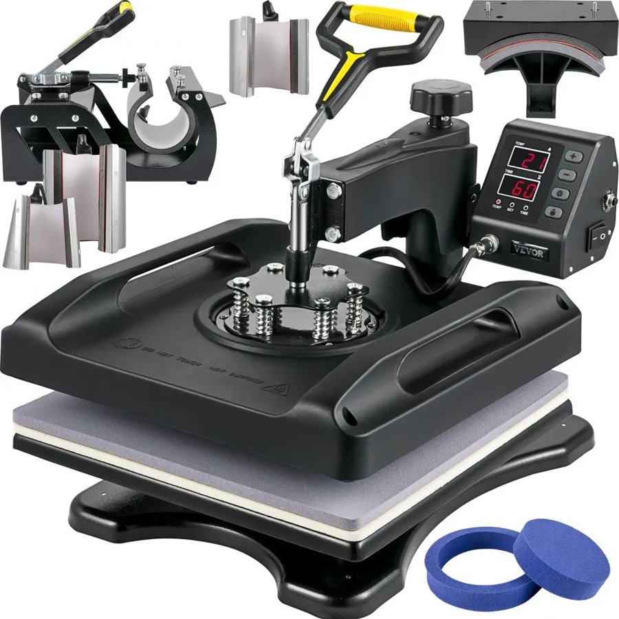 VEVOR Heat Press Machine 38.1x38.1 cm 8 In 1 Heat Press 1000W Sublimation Machine 360° Rotation Swing Away Heat Press 8 In 1 Shirt Printing Machine Dual-Tube Heating for DIY T-Shirts Cap Mugs (Black)