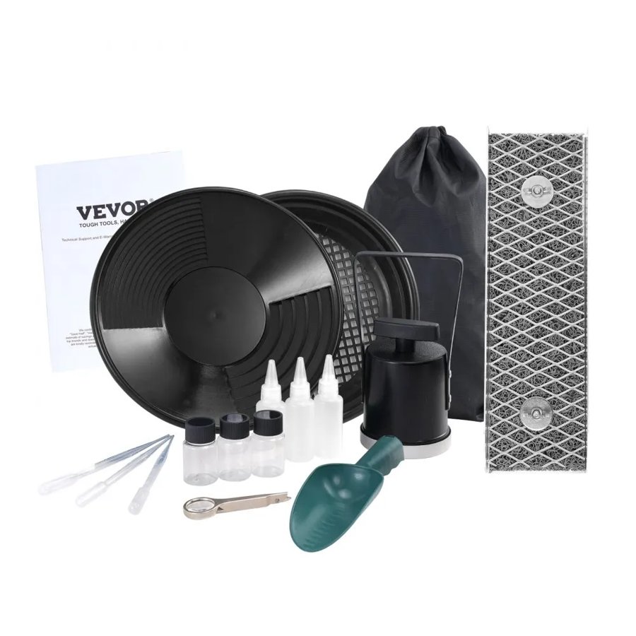 VEVOR Gold Panning Kit With Mini Sluice Box, 12" Aluminum Gold Mining Equipment, 16 PCS Gold Prospecting Kit with Gold Pan, Classifier Screen, Separating Magnet, Drawstring Backpack and Accessories