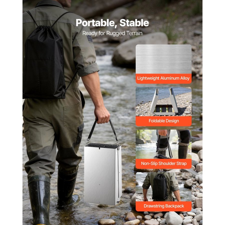VEVOR Highbanker Gold Panning Kit, 1270 mm 3-in-1 Folding High Banker Gold Sluice Box, 26 PCS Portable Mining Equipment Prospecting Kit with Gold Pans, Classifier Screen, Magnet, Backpack, Accessories