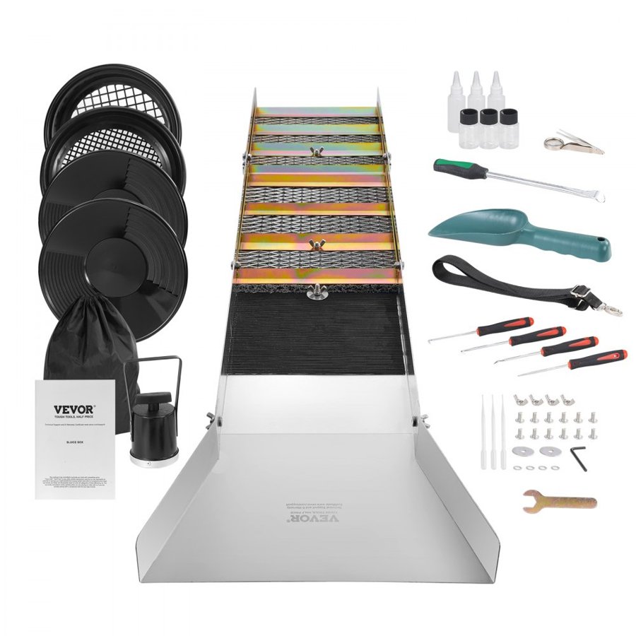 VEVOR Gold Panning Kit With Sluice Box, 127 cm Aluminum Gold Mining Equipment, 23 PCS Gold Prospecting Kit with Gold Pan, Classifier Screen, Separating Magnet, Drawstring Backpack and Accessories