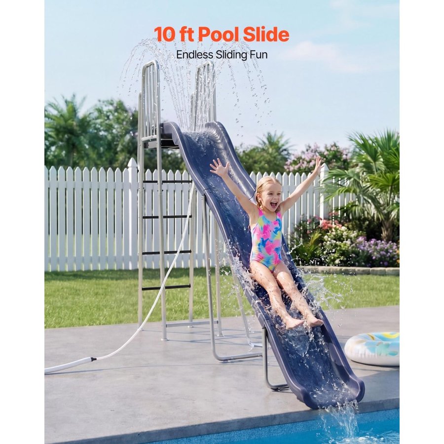 VEVOR Water Slide, Big 305cm Outdoor Waterslide for Kids, Free Standing Pool Slide with Built in Adjustable Sprinkler and Climbing Ladder, Metal Plastic Playground Equipment, Platform for Backyard Fun