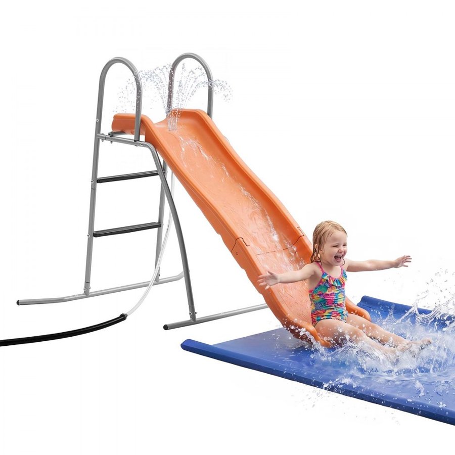 VEVOR Water Slide, 165 cm Outdoor Waterslide for Kids, Free Standing Pool Wave Slide with Ground Tarp, Built in Adjustable Sprinkler, Metal Plastic Playground Equipment, Platform for Backyard Fun