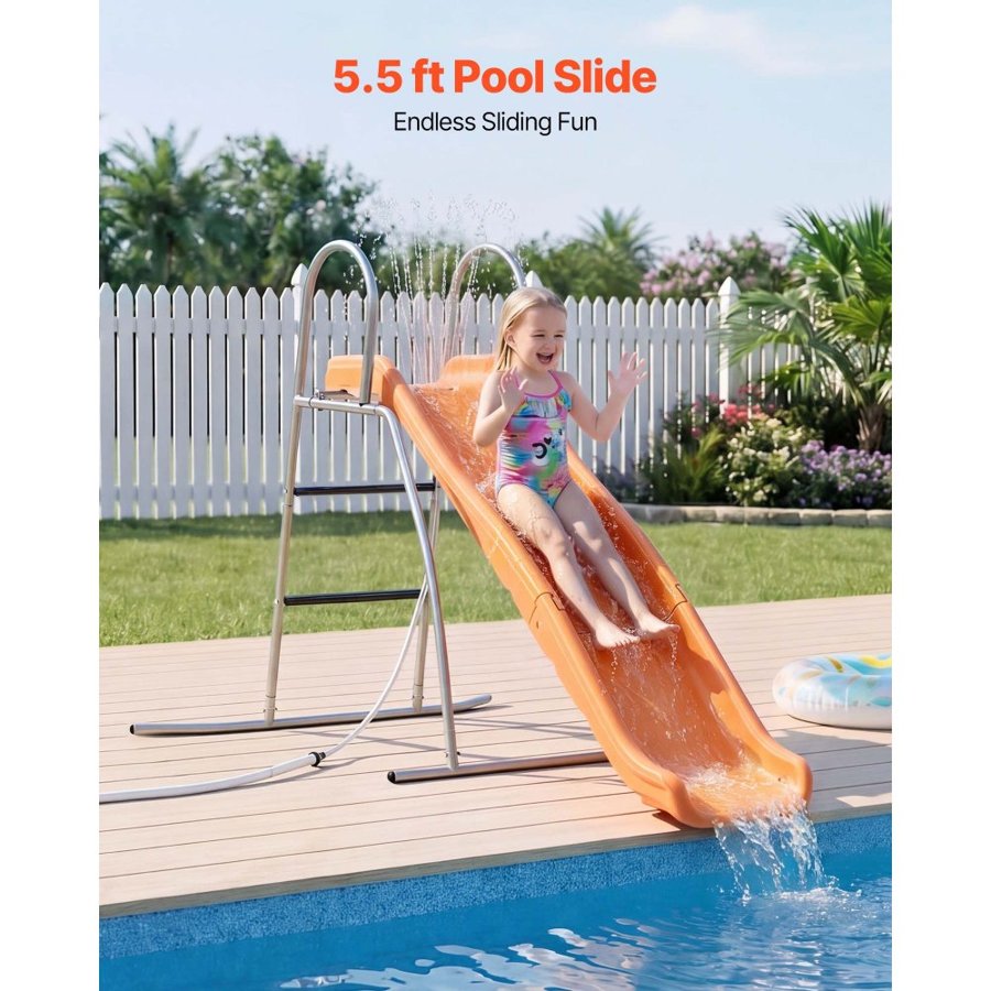 VEVOR Water Slide, 165 cm Outdoor Waterslide for Kids, Free Standing Pool Wave Slide with Ground Tarp, Built in Adjustable Sprinkler, Metal Plastic Playground Equipment, Platform for Backyard Fun