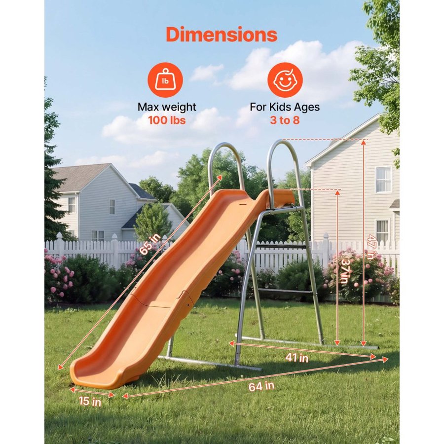 VEVOR Water Slide, 165 cm Outdoor Waterslide for Kids, Free Standing Pool Wave Slide with Ground Tarp, Built in Adjustable Sprinkler, Metal Plastic Playground Equipment, Platform for Backyard Fun