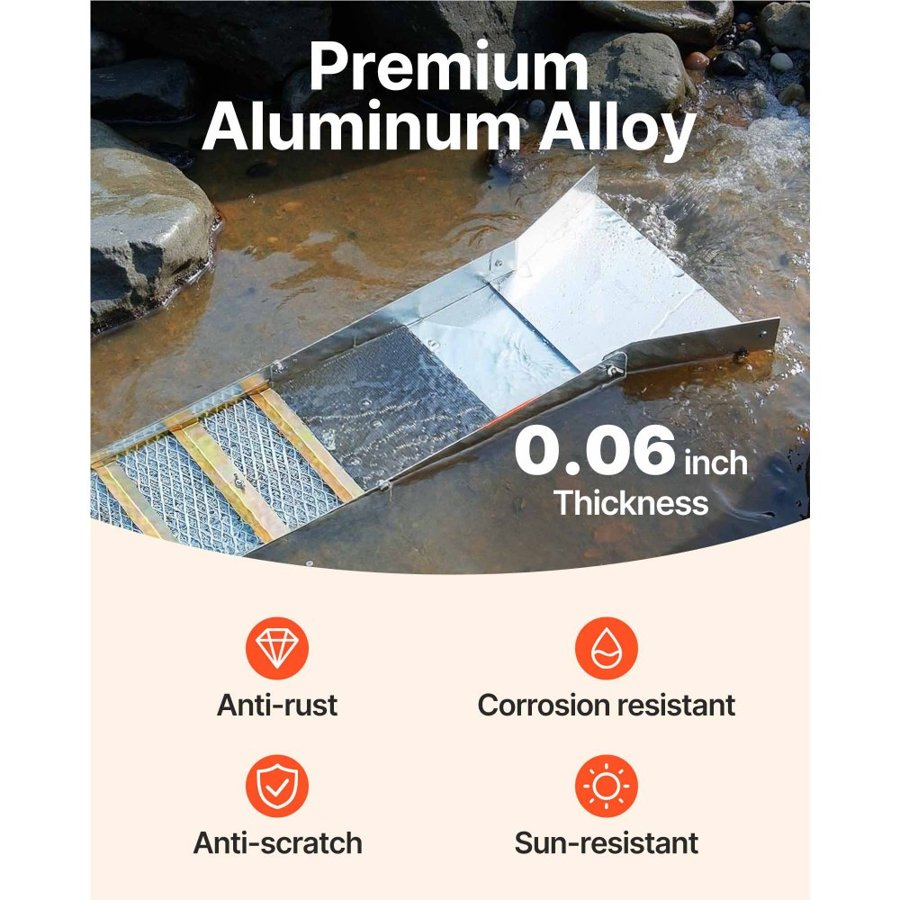 VEVOR Folding Aluminum Alloy Sluice Box, Compact 50\" Sluice Boxes for Gold, Lightweight Gold Sluice Equipment, Portable Sluice Boxes with Miner\'s Moss, River, Creek, Gold Panning, Prospecting, Dredg