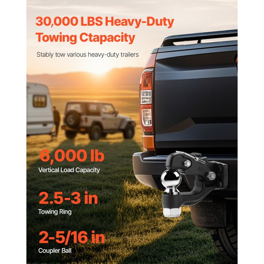 VEVOR 2-5/16 Ball Pintle Hitch – 30,000 Lbs, 3 Inch Ring