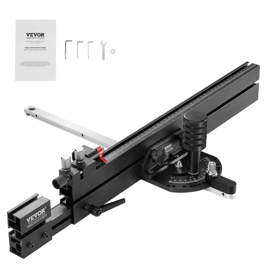 VEVOR Precision Miter Gauge, Standard Slot 19 x 9.5 mm, Aluminum Alloy Table Saw Miter Gauge with 48-89 cm Grating 15 Angle Stops Adjustable Spring Loaded Plunger and Removable Disc, for Woodworking
