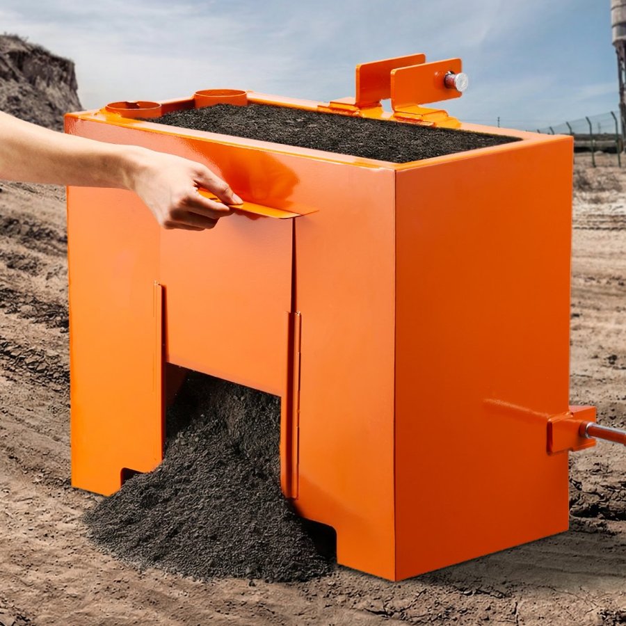 VEVOR Ballast Box, 3-Point Category 1 Tractor Ballast of 363 kg Capacity, with Standard 55 mm Hitch Receiver, Heavy-Duty Steel 0.09 m³ Large Volume Durable Loader Attachment with Sliding Door, Orange