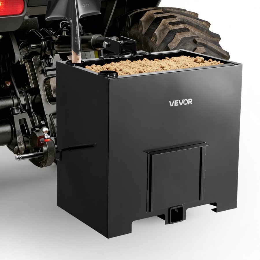 VEVOR Ballast Box, 3-Point Category 1 Tractor Ballast of 363 kg Capacity, with Standard 55 mm Hitch Receiver, Heavy-Duty Steel 0.14 m³ Large Volume Durable Loader Attachment with Sliding Door, Black