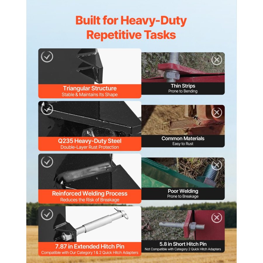 VEVOR Ballast Box, 3-Point Category 1 Tractor Ballast of 363 kg Capacity, with Standard 55 mm Hitch Receiver, Heavy-Duty Steel 0.14 m³ Large Volume Durable Loader Attachment with Sliding Door, Black