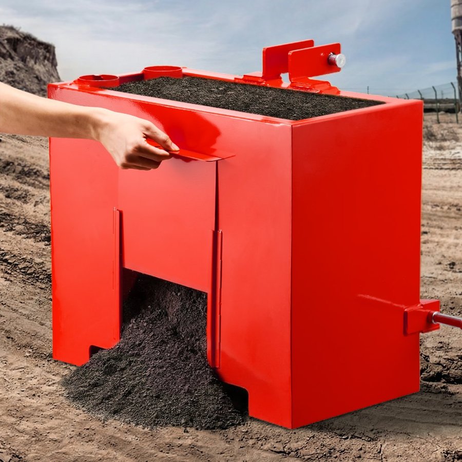 VEVOR Ballast Box, 3-Point Category 1 Tractor Ballast of 363 kg Capacity, with Standard 55 mm Hitch Receiver, Heavy-Duty Steel 0.09 m³ Large Volume Durable Loader Attachment with Sliding Door, Red
